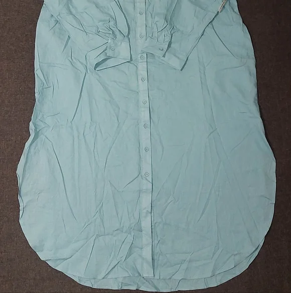 Old Navy Maxi Shirt Dress Long Sleeve Button Front Linen Rayon Blue XL - Picture 2 of 4